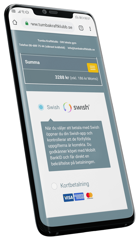 Med hjälp av både Stripe och Swish för Handel stöds de flesta populära moderna betalsätt